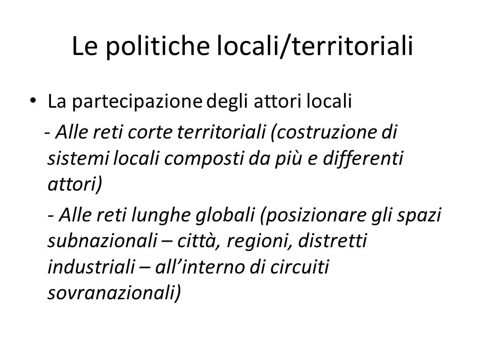 Le politiche locali/territoriali
