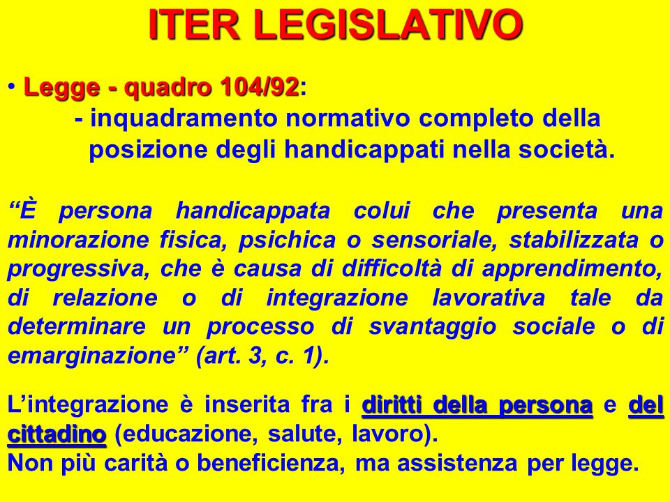 ITER LEGISLATIVO Legge - quadro 104/92: