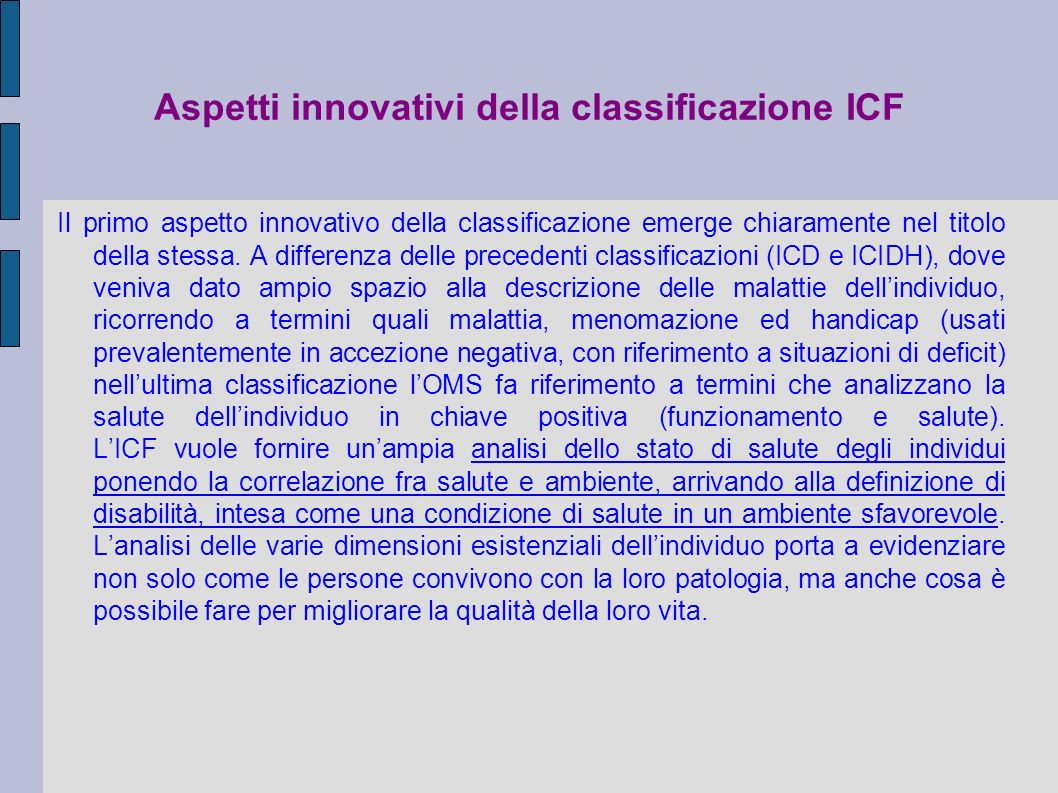 Aspetti innovativi della classificazione ICF