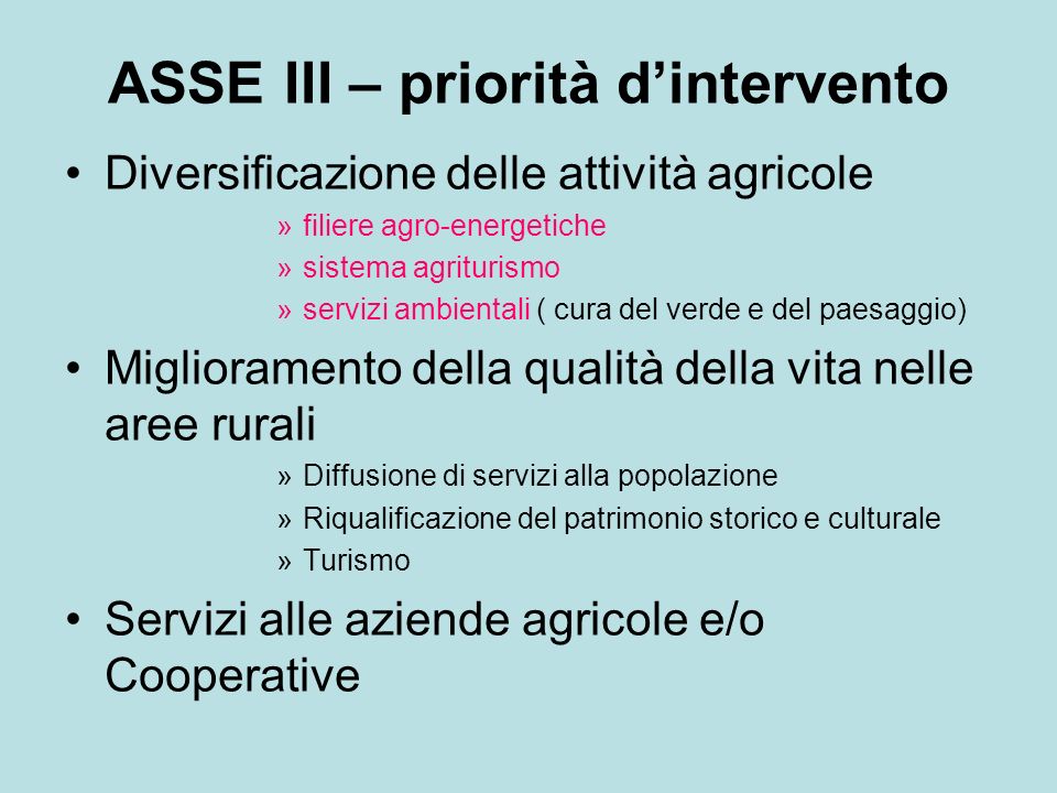 ASSE III – priorità d’intervento