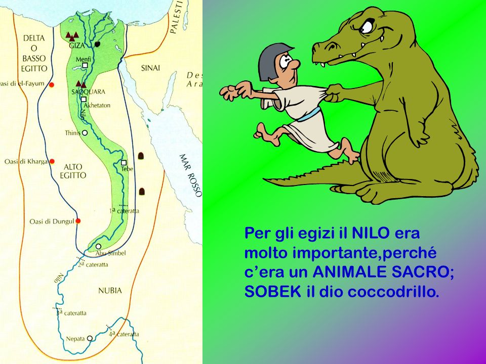 Per gli egizi il NILO era molto importante,perché c’era un ANIMALE SACRO; SOBEK il dio coccodrillo.