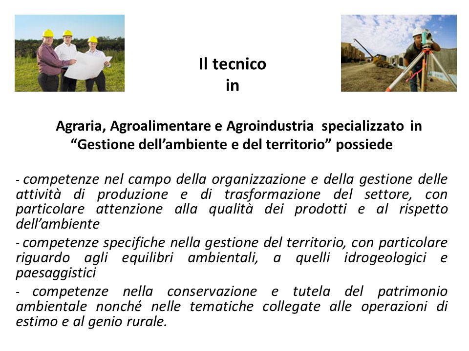 Il tecnico in Agraria, Agroalimentare e Agroindustria specializzato in