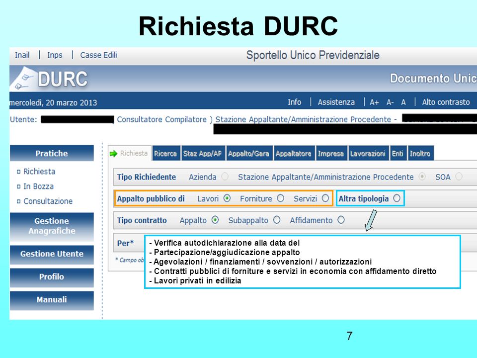 Richiesta DURC - Stipula contratto/convenzione/concessione