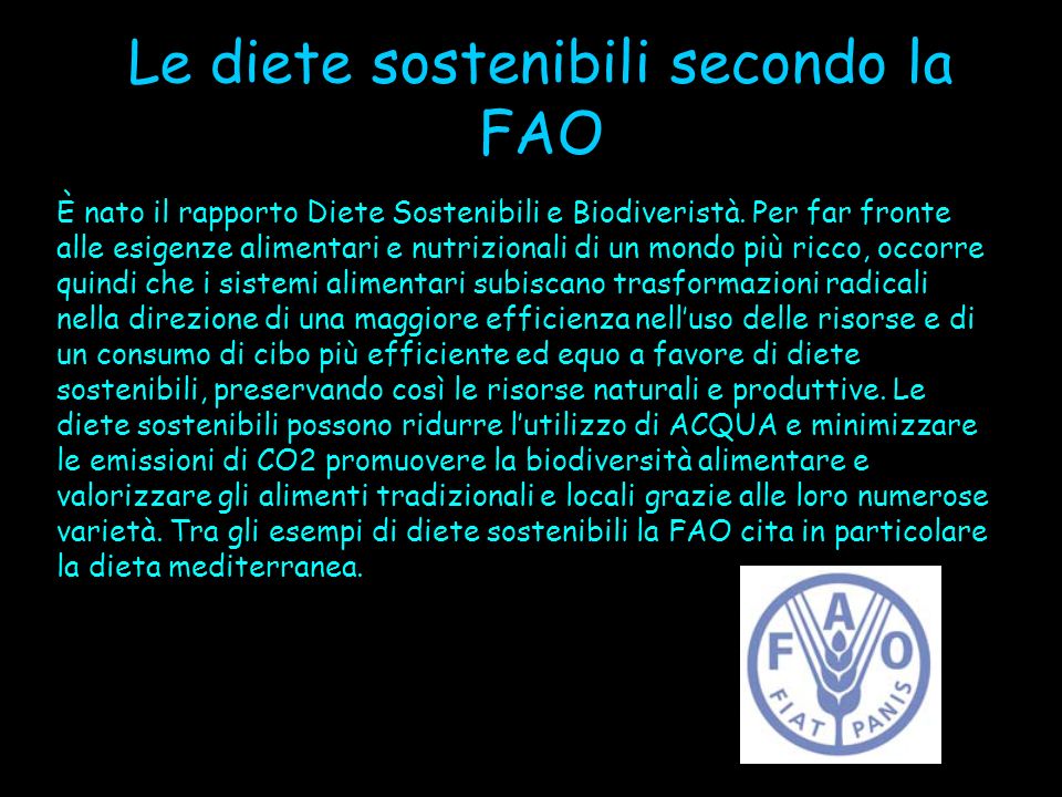 Le diete sostenibili secondo la FAO