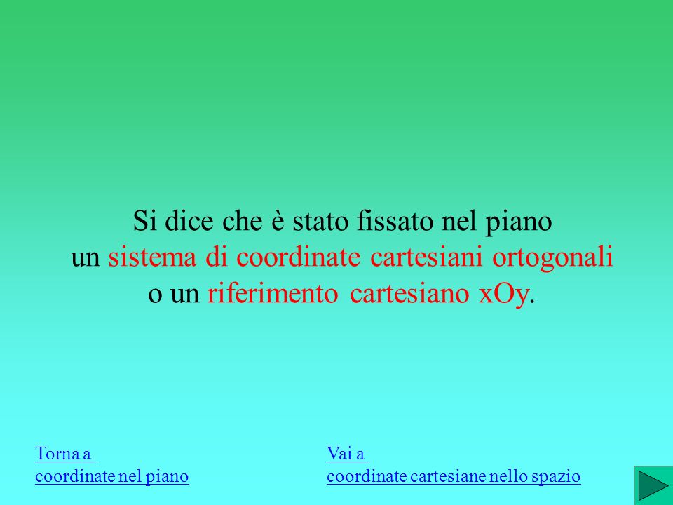 Si dice che è stato fissato nel piano un sistema di coordinate cartesiani ortogonali o un riferimento cartesiano xOy.