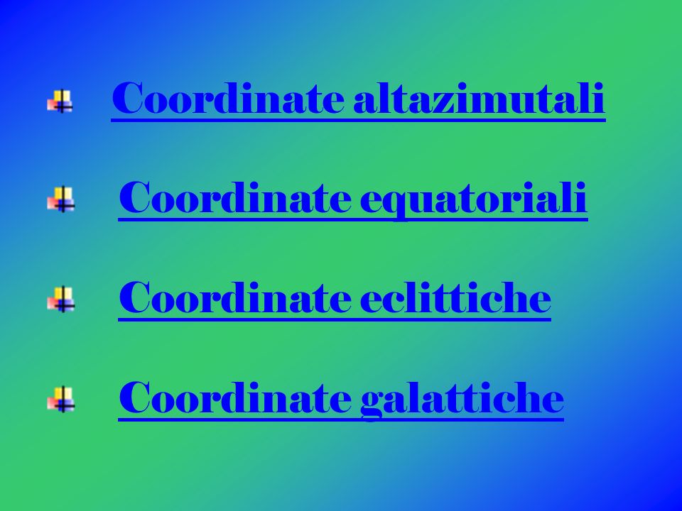 Coordinate equatoriali Coordinate eclittiche Coordinate galattiche