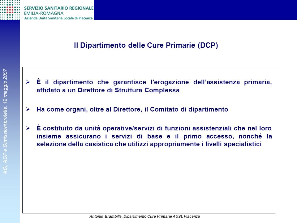 Il Dipartimento delle Cure Primarie (DCP)