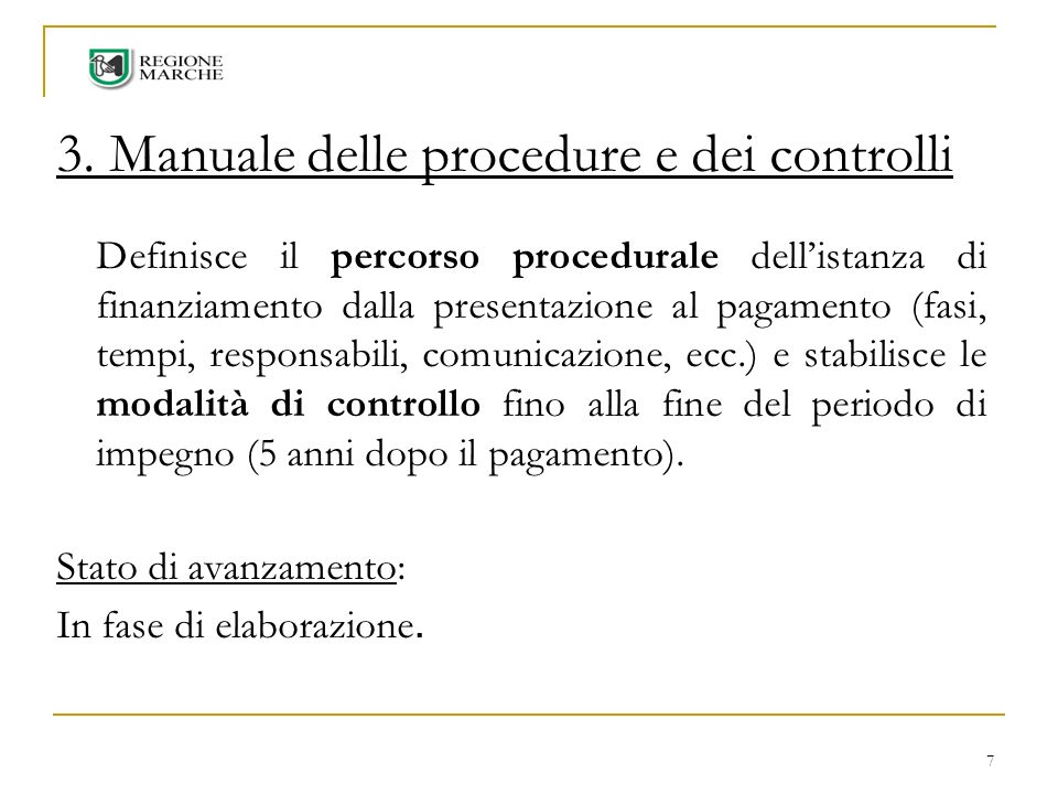 3. Manuale delle procedure e dei controlli