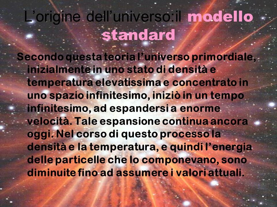 L’origine dell’universo:il modello standard