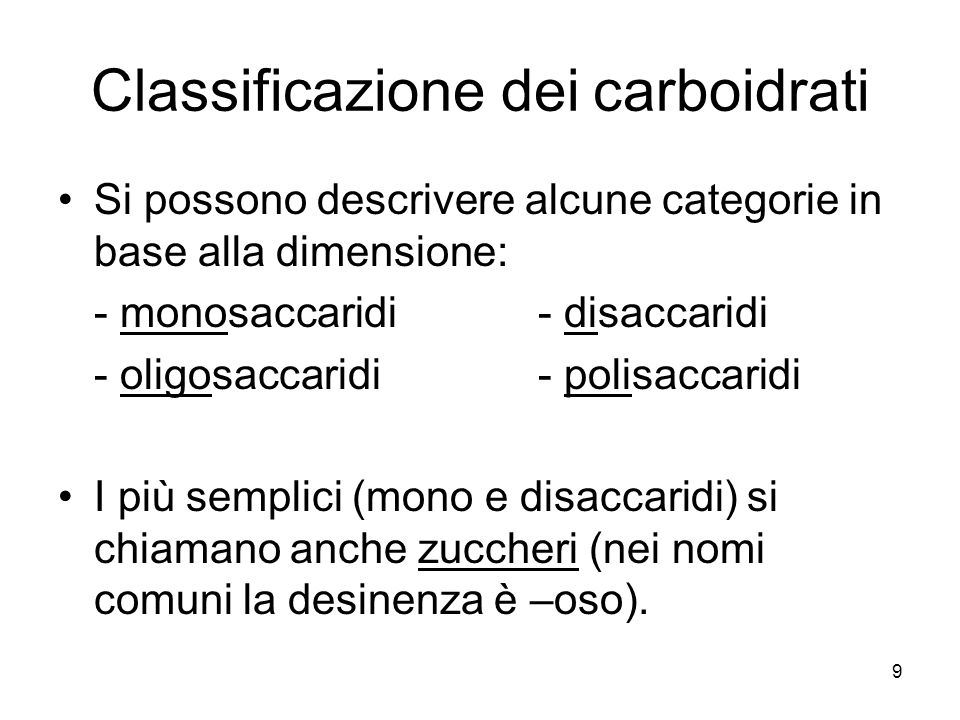 Classificazione dei carboidrati