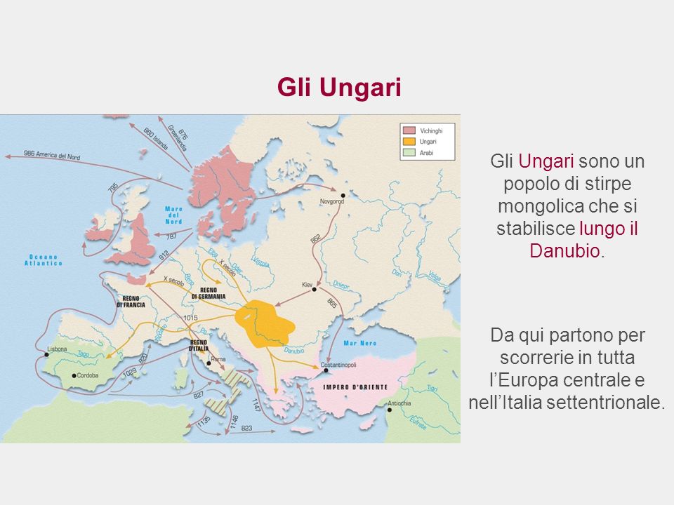 Gli Ungari Gli Ungari sono un popolo di stirpe mongolica che si stabilisce lungo il Danubio.