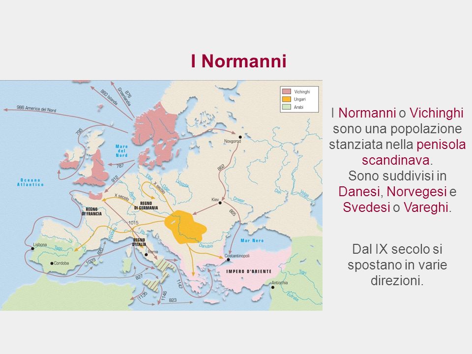I Normanni I Normanni o Vichinghi sono una popolazione stanziata nella penisola scandinava. Sono suddivisi in Danesi, Norvegesi e Svedesi o Vareghi.