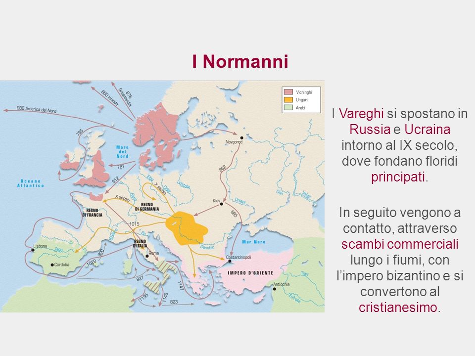 I Normanni I Vareghi si spostano in Russia e Ucraina intorno al IX secolo, dove fondano floridi principati.