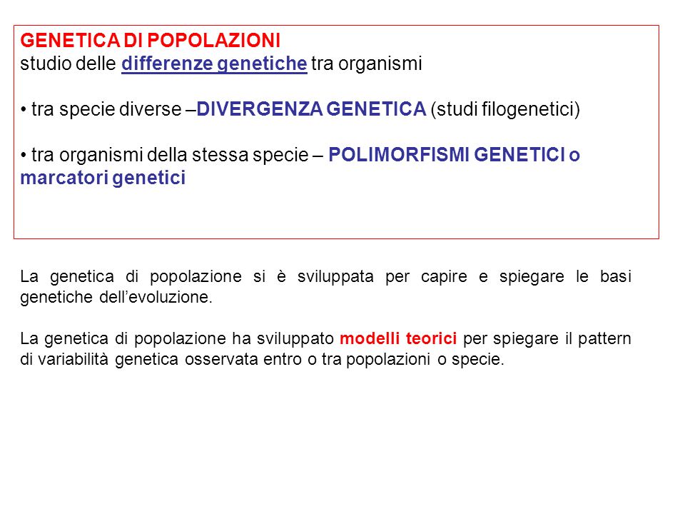 GENETICA DI POPOLAZIONI