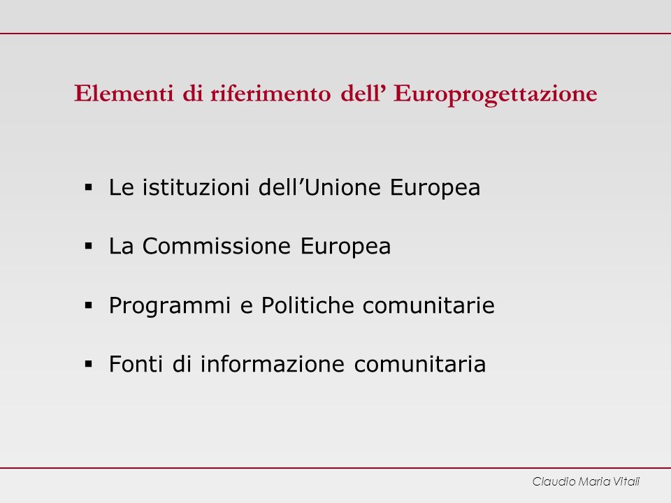 Elementi di riferimento dell’ Europrogettazione