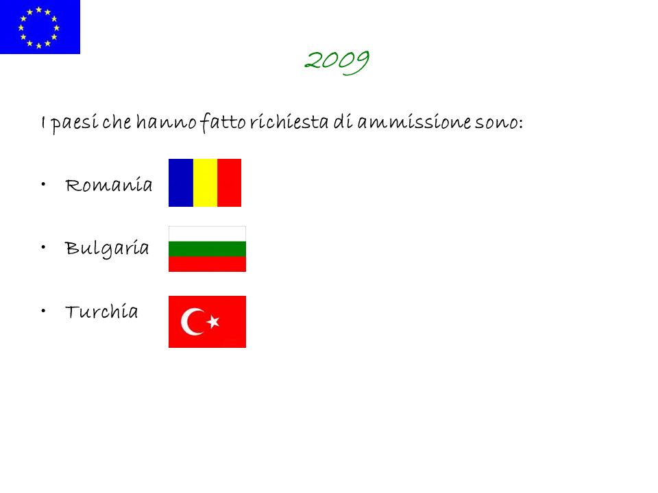 2009 I paesi che hanno fatto richiesta di ammissione sono: Romania