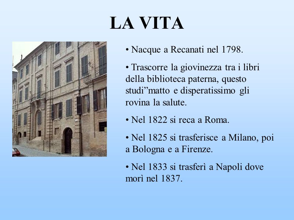 LA VITA Nacque a Recanati nel 1798.