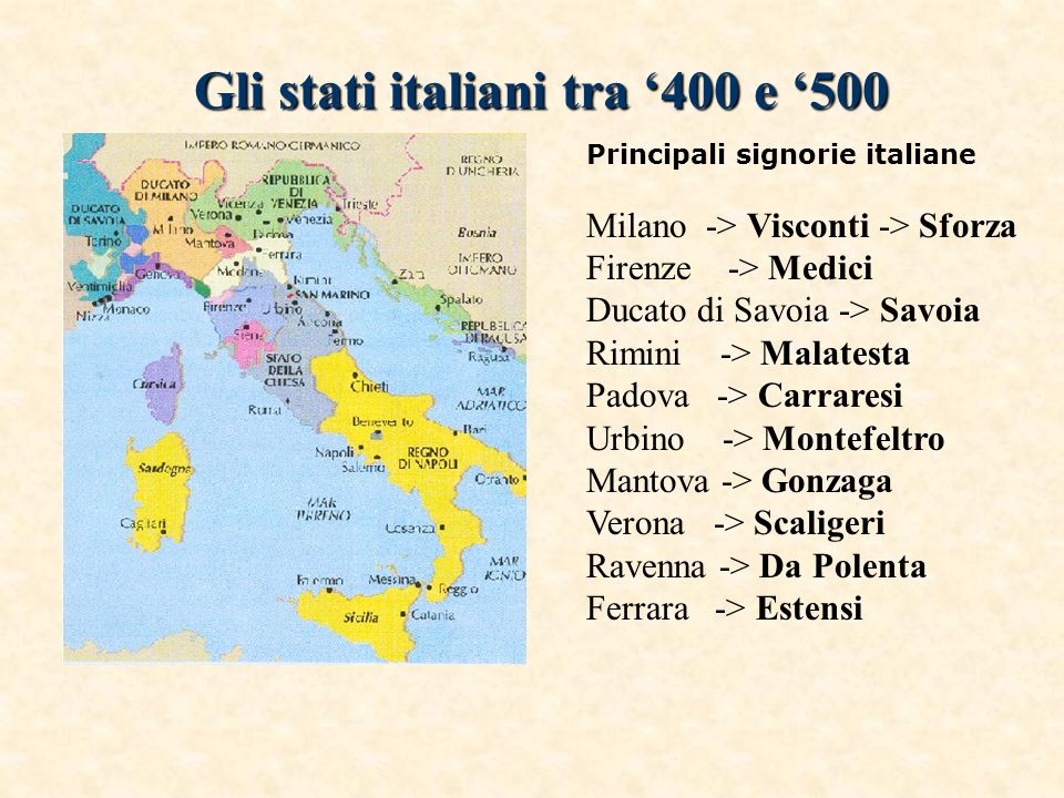 Gli stati italiani tra ‘400 e ‘500