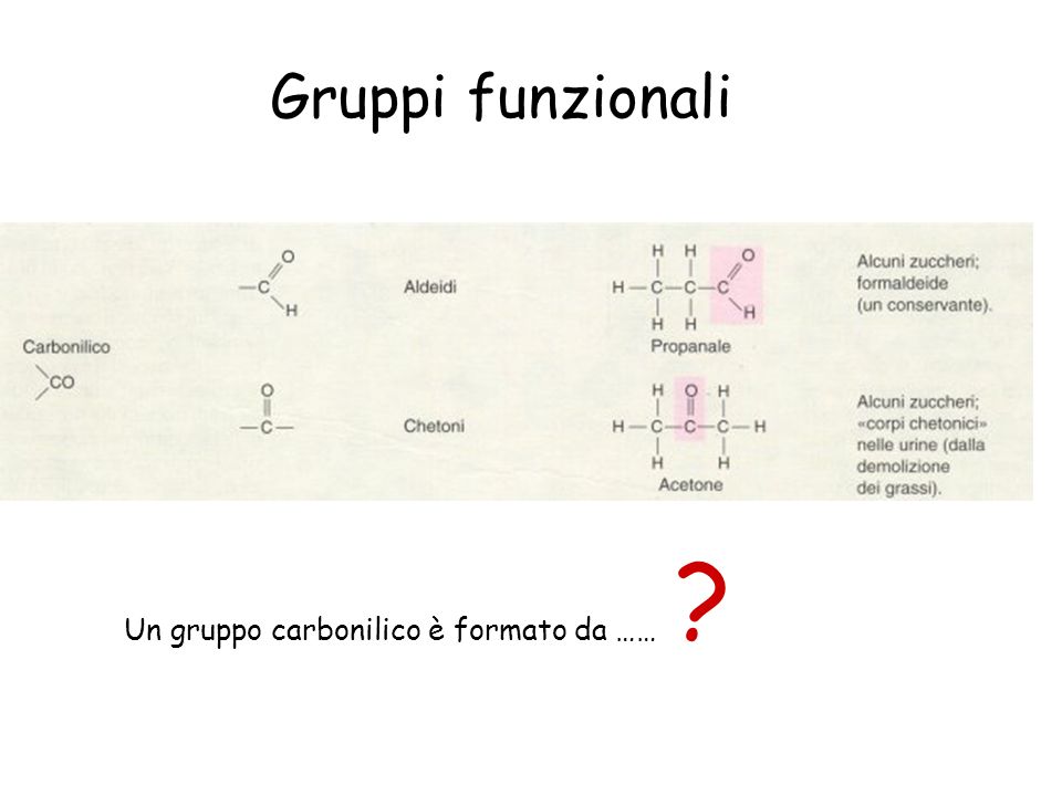 Gruppi funzionali Un gruppo carbonilico è formato da ……
