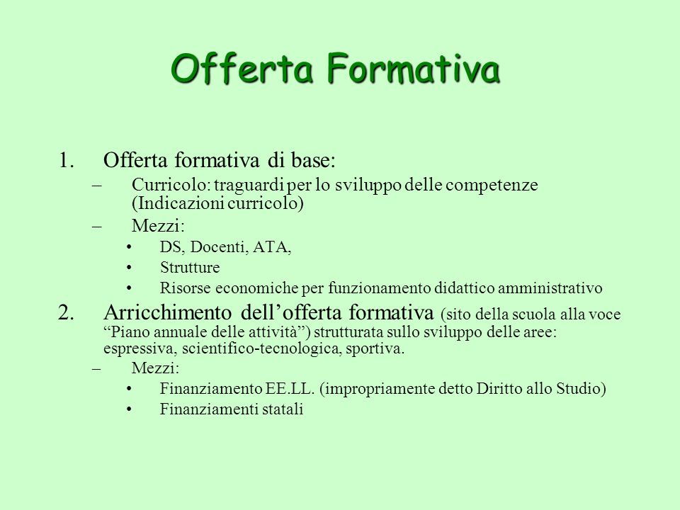 Offerta Formativa Offerta formativa di base: