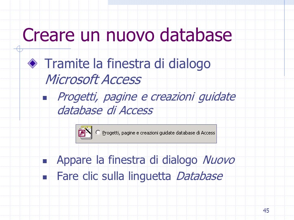 Creare un nuovo database