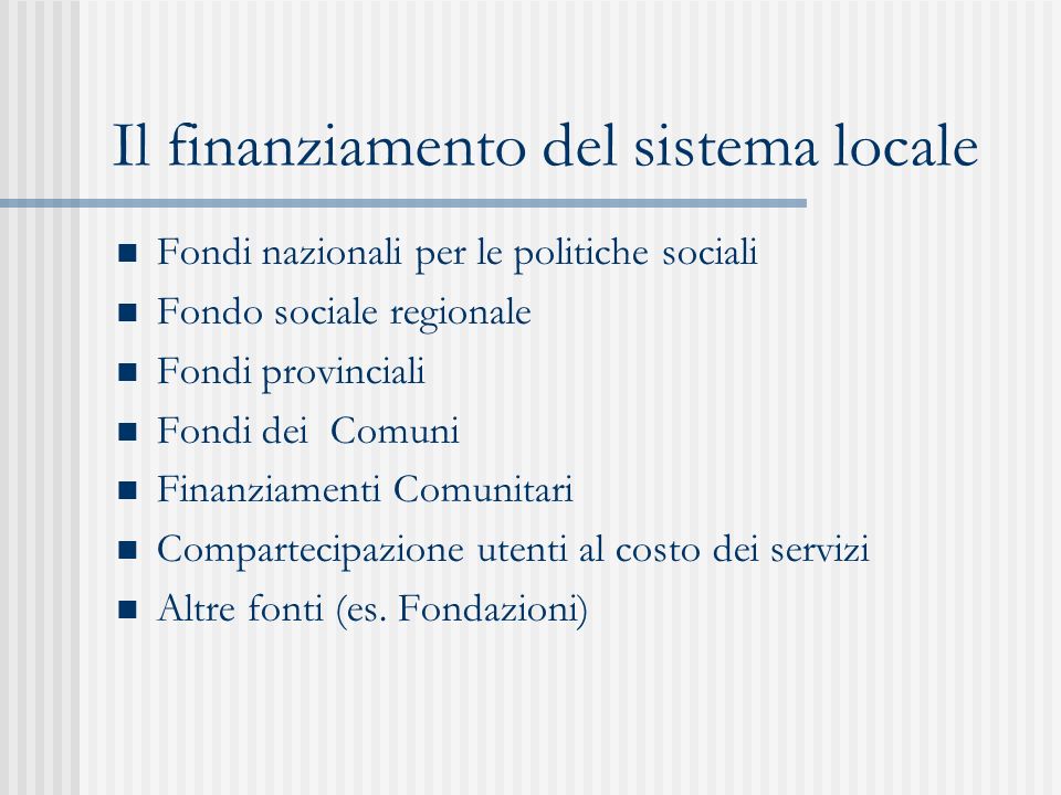 Il finanziamento del sistema locale