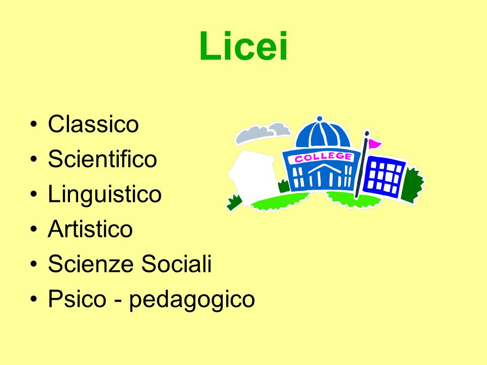 Licei Classico Scientifico Linguistico Artistico Scienze Sociali