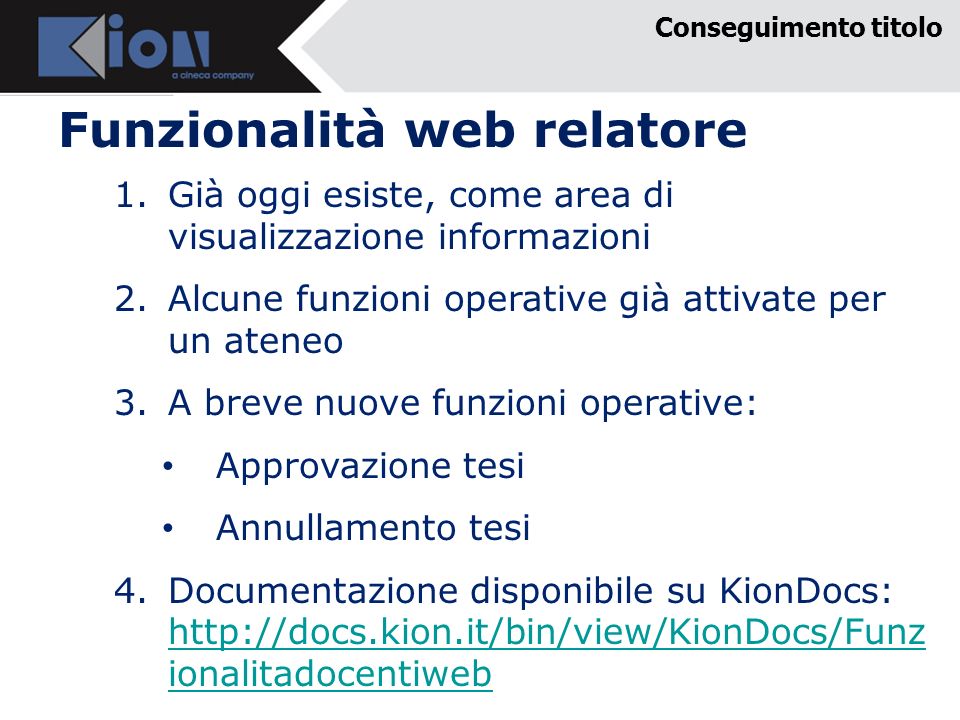 Funzionalità web relatore