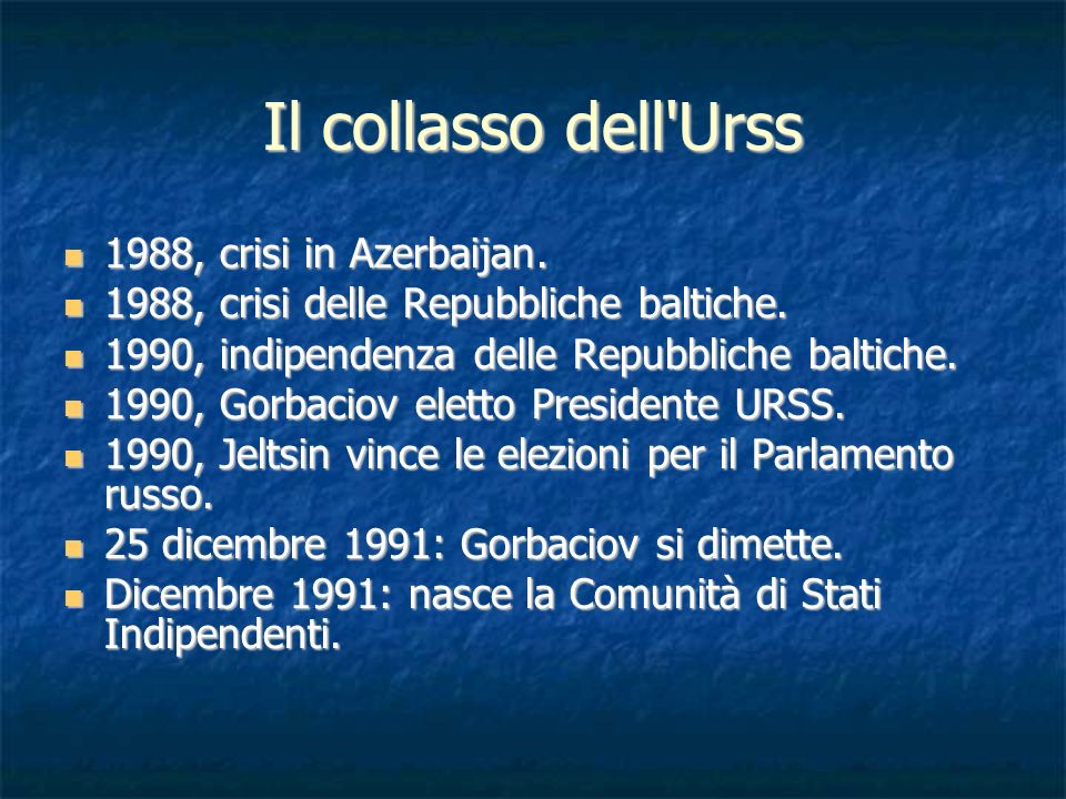 Il collasso dell Urss 1988, crisi in Azerbaijan.
