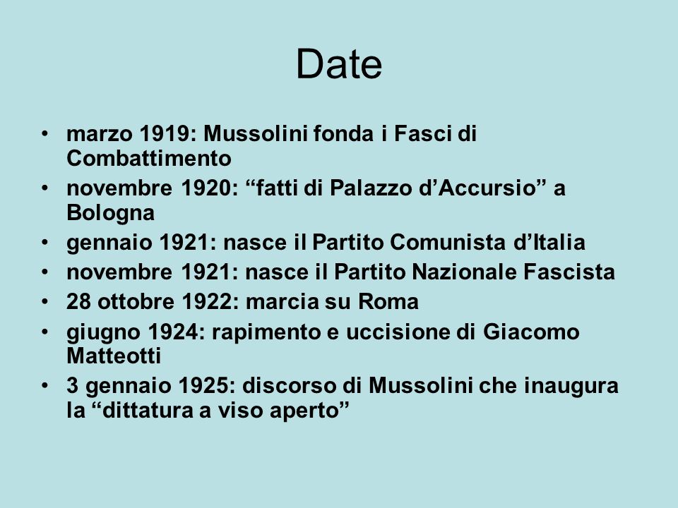 Date marzo 1919: Mussolini fonda i Fasci di Combattimento