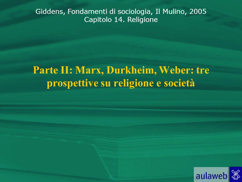 Parte II: Marx, Durkheim, Weber: tre prospettive su religione e società