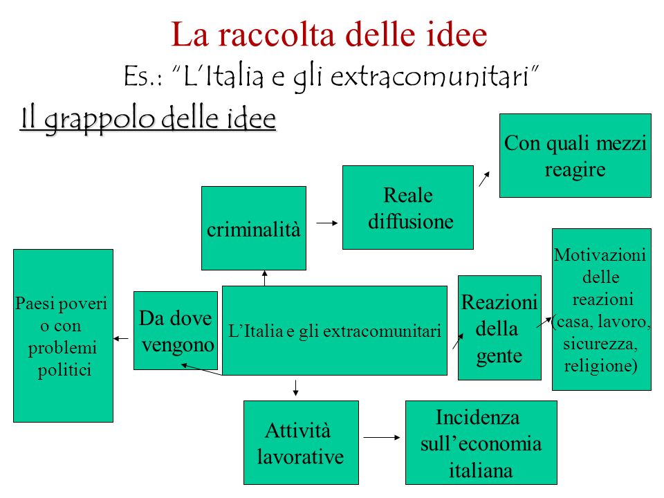 La raccolta delle idee Es.: L’Italia e gli extracomunitari