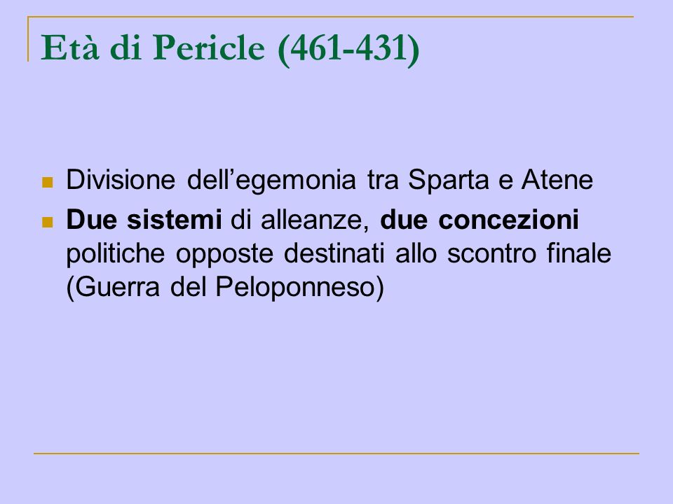 Età di Pericle ( ) Divisione dell’egemonia tra Sparta e Atene