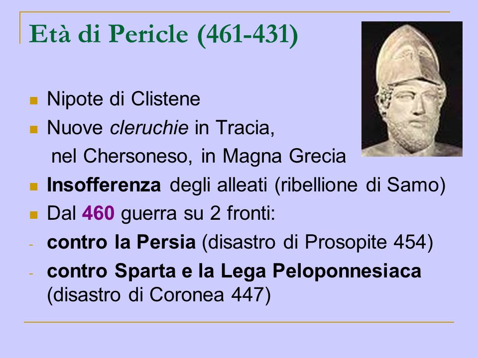 Età di Pericle ( ) Nipote di Clistene Nuove cleruchie in Tracia,