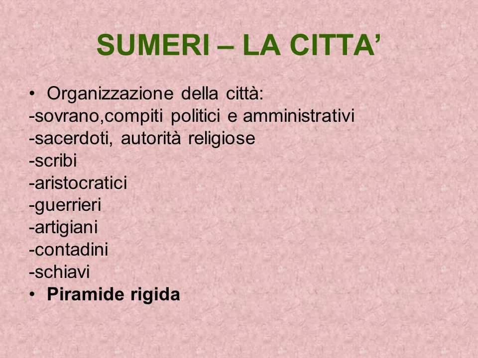 SUMERI – LA CITTA’ Organizzazione della città: