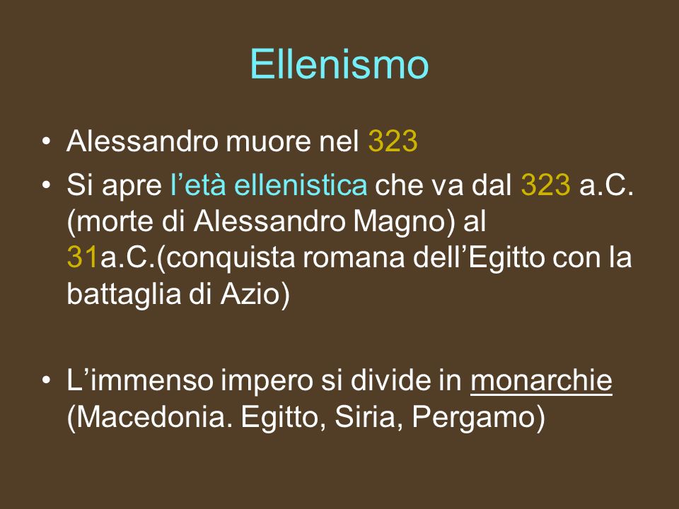 Ellenismo Alessandro muore nel 323