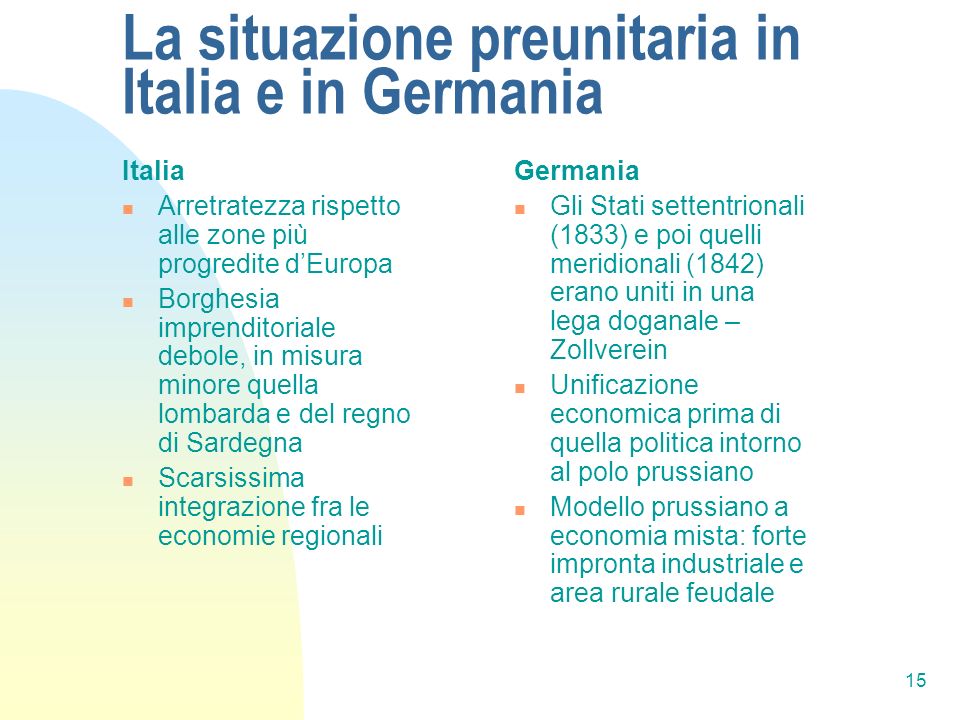 La situazione preunitaria in Italia e in Germania