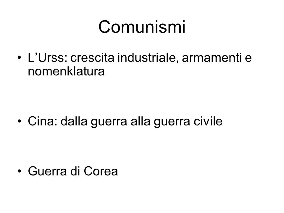Comunismi L’Urss: crescita industriale, armamenti e nomenklatura