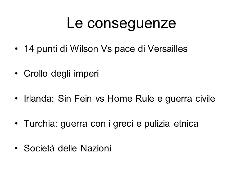 Le conseguenze 14 punti di Wilson Vs pace di Versailles