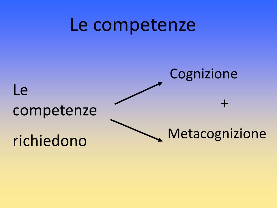 Le competenze Cognizione Le competenze richiedono + Metacognizione