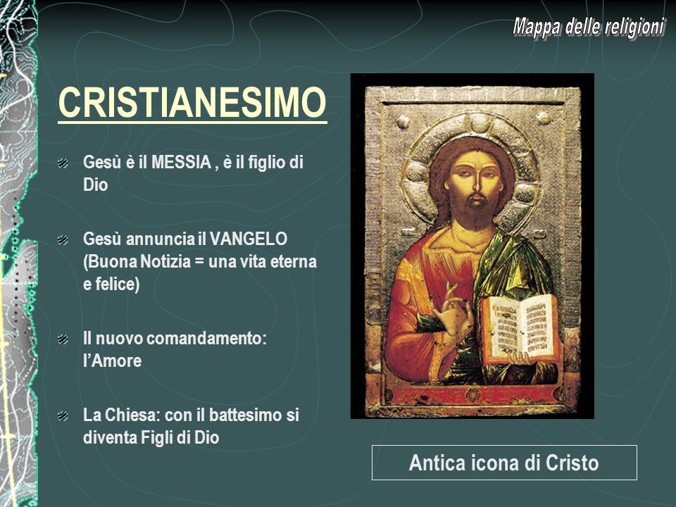 CRISTIANESIMO Mappa delle religioni Antica icona di Cristo