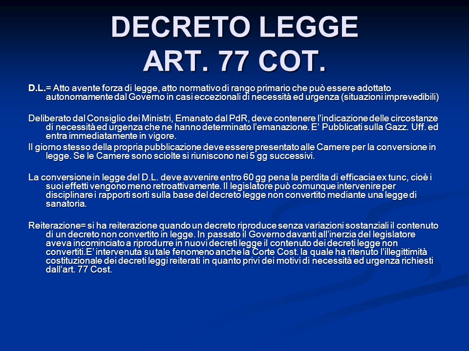 DECRETO LEGGE ART. 77 COT.