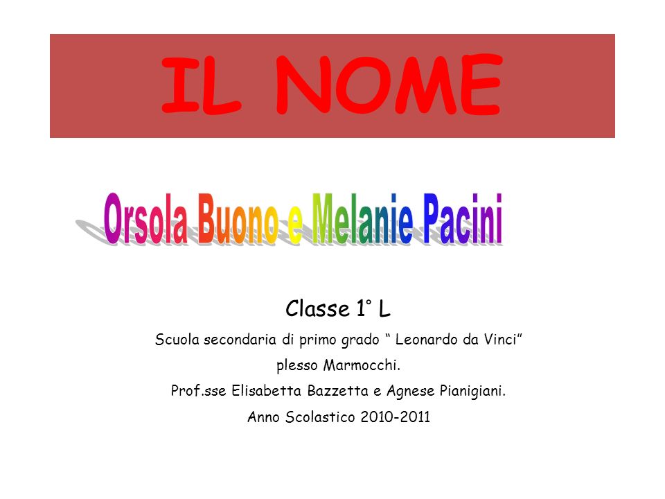 IL NOME Orsola Buono e Melanie Pacini Classe 1° L
