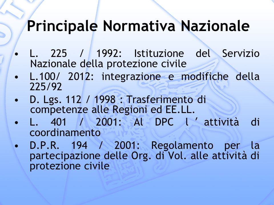 Principale Normativa Nazionale