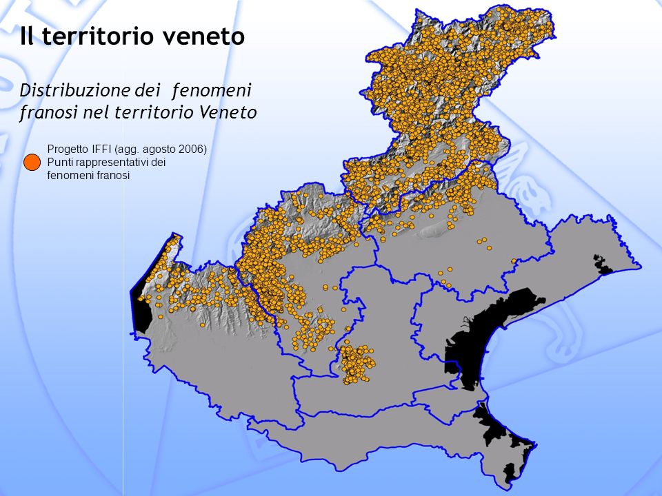 Il territorio veneto Distribuzione dei fenomeni franosi nel territorio Veneto.