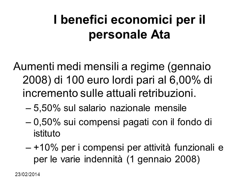 I benefici economici per il personale Ata