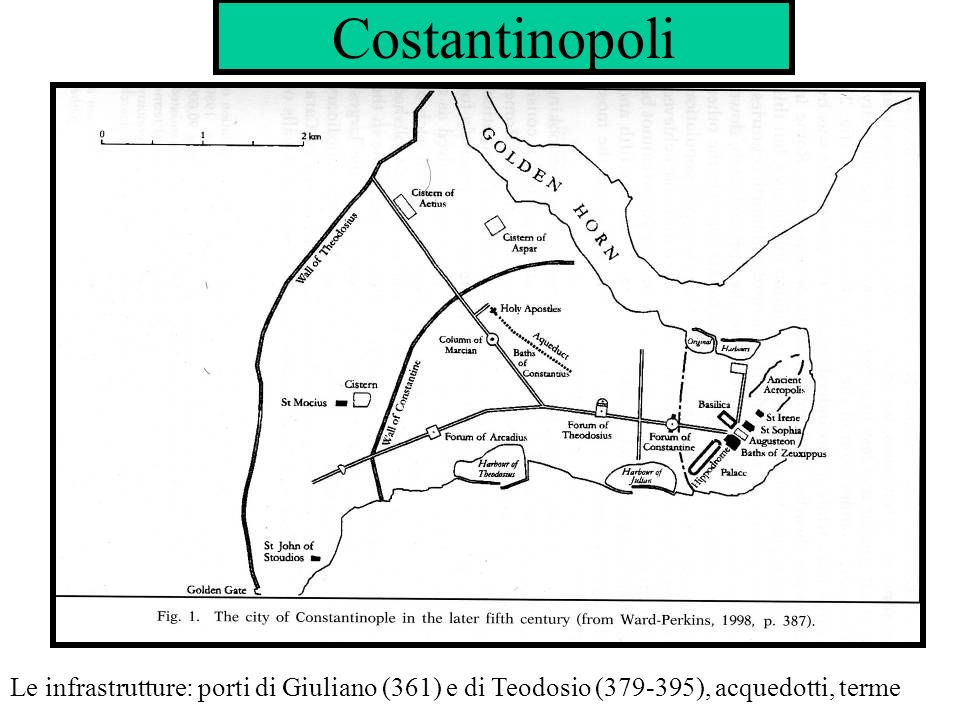 Costantinopoli Le infrastrutture: porti di Giuliano (361) e di Teodosio ( ), acquedotti, terme.