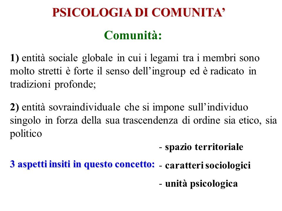 PSICOLOGIA DI COMUNITA’