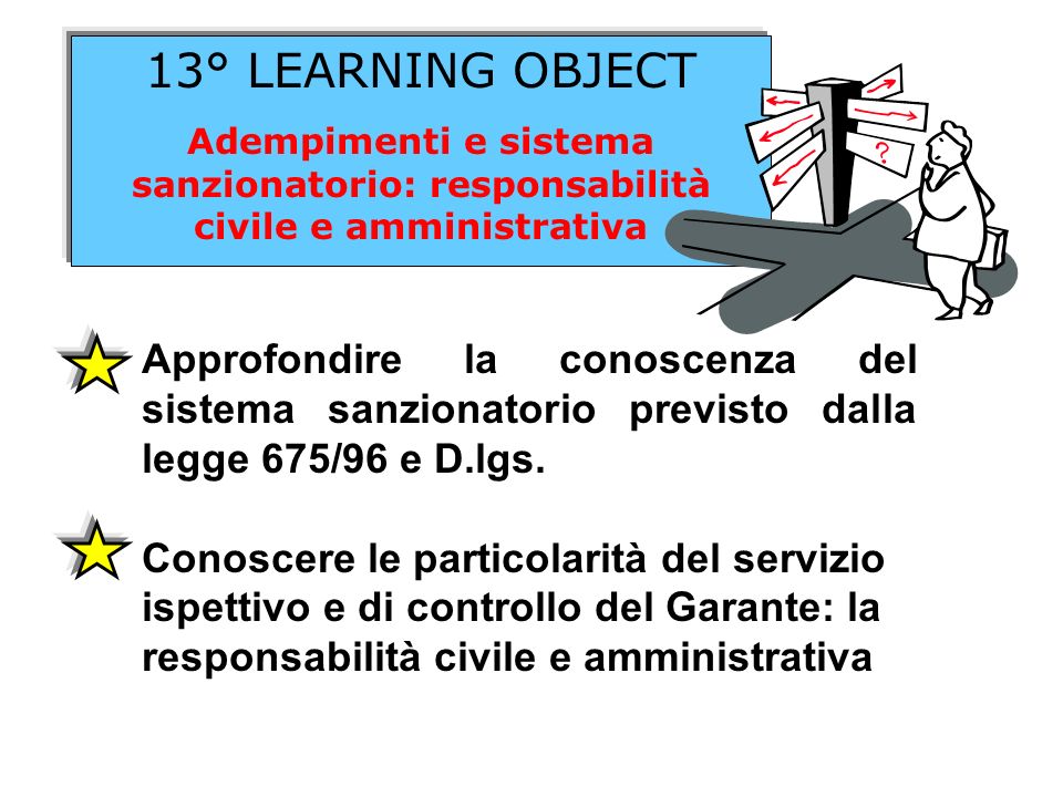 13° LEARNING OBJECT Adempimenti e sistema sanzionatorio: responsabilità civile e amministrativa.