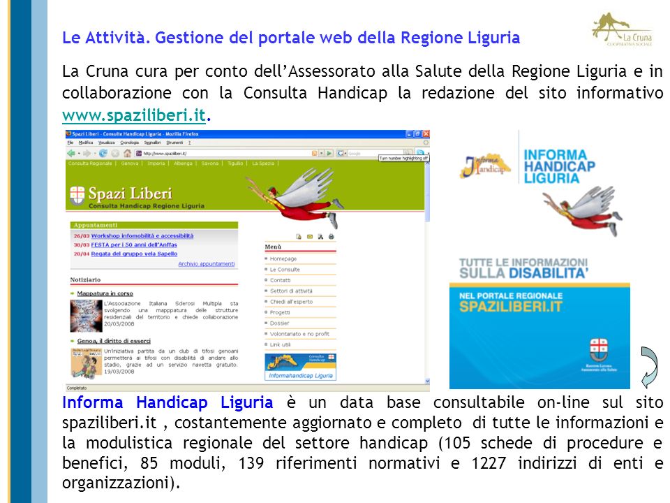Le Attività. Gestione del portale web della Regione Liguria